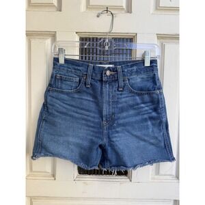 Madewell The Perfect Jean Short High Rise Raw Hem Medium Wash Denim Size 24